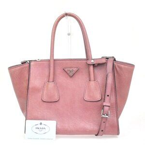 PRADA Logo 2Way Shoulder Hand Bag Glace Calf Leather Pink Talco SHW 92ZA117